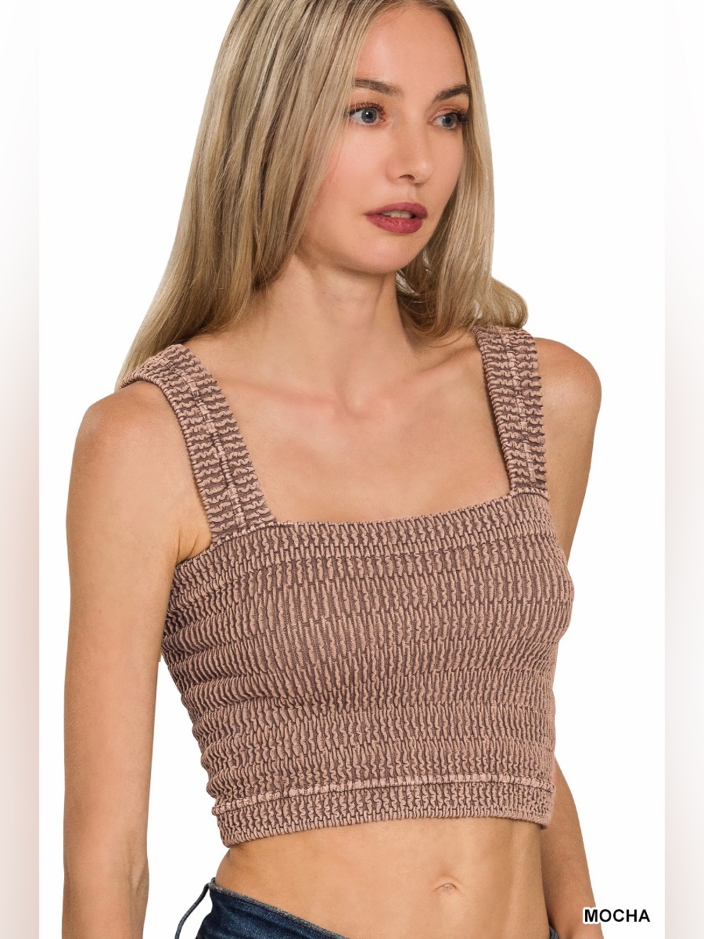 Zenana SEAMLESS WINKLE STONE WASHED BRA TOP